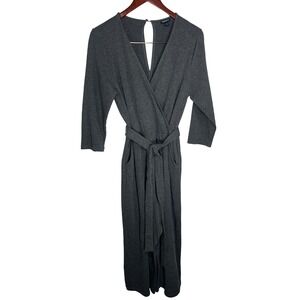 Torrid Wrap Front Jumpsuit 0 US 12 Gray Wide Leg Tie Waist Pockets V Neck